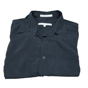 Perry Ellis 100% Silk Black Button-Up Casual Collared Short Sleeve Shirt Size M